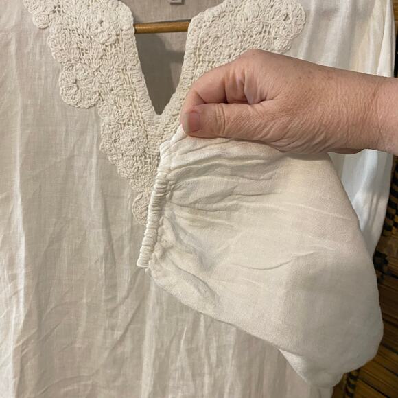 Calligraphie Linen Blend Embroidered Peasant Blouse in Ivory Size Large boho - Picture 4 of 7